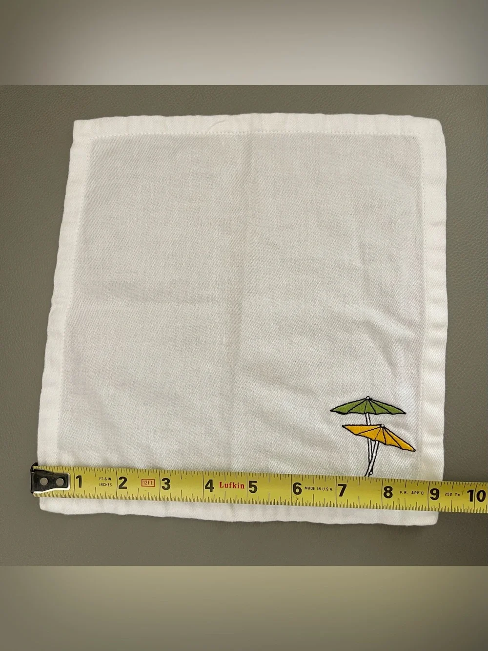 VTG Pier 1 White 100% Cotton Cocktail Napkins w/Umbrella Embroidery, Set of 6